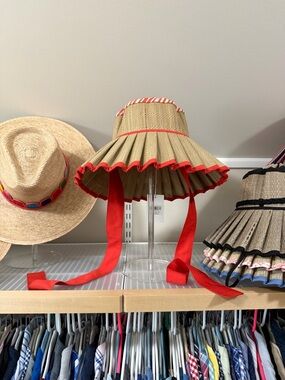 Straw Sun Hat with Red Trim and Ties